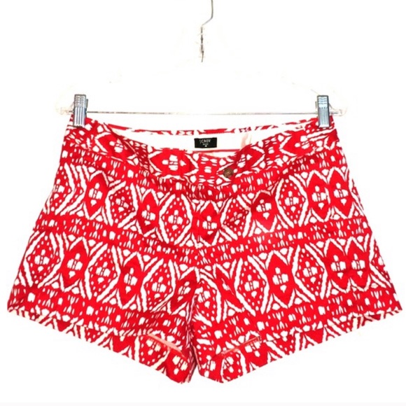 J. Crew Pants - J Crew red & white city fit stretch IKAT shorts